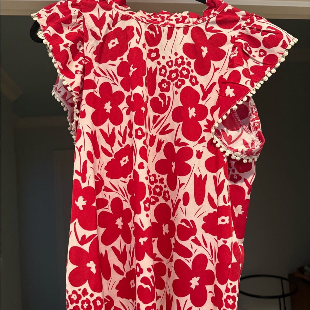 THML Red Floral Blouse with Ruffled Sleeves
